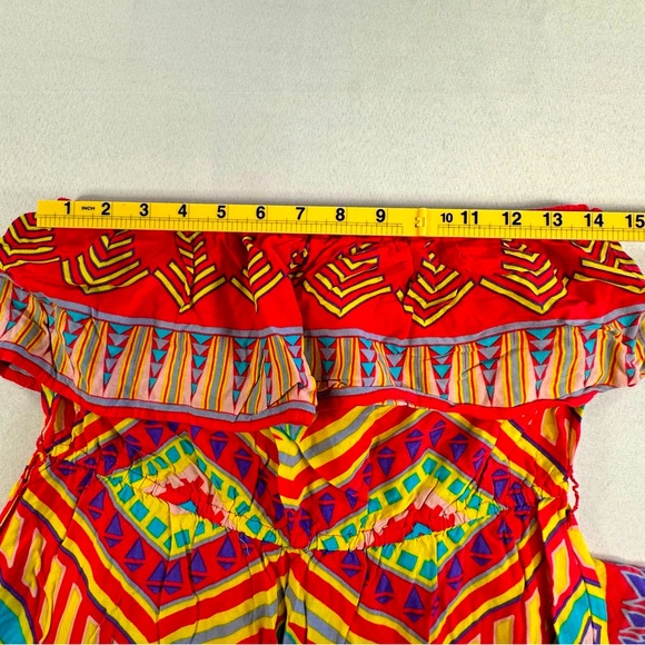 Flying Tomato • Flounce Strapless Dress Size Large Tribal High Low Colorful Cute - Picture 10 of 10
